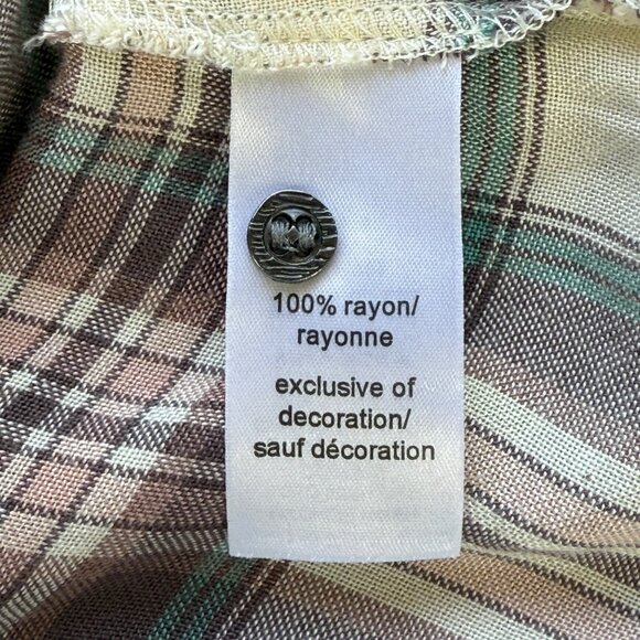 Maurices Plaid Button Long Sleeve Shirt w/ Lace Detail 100% Rayon Womens Size 0 - Picture 5 of 7